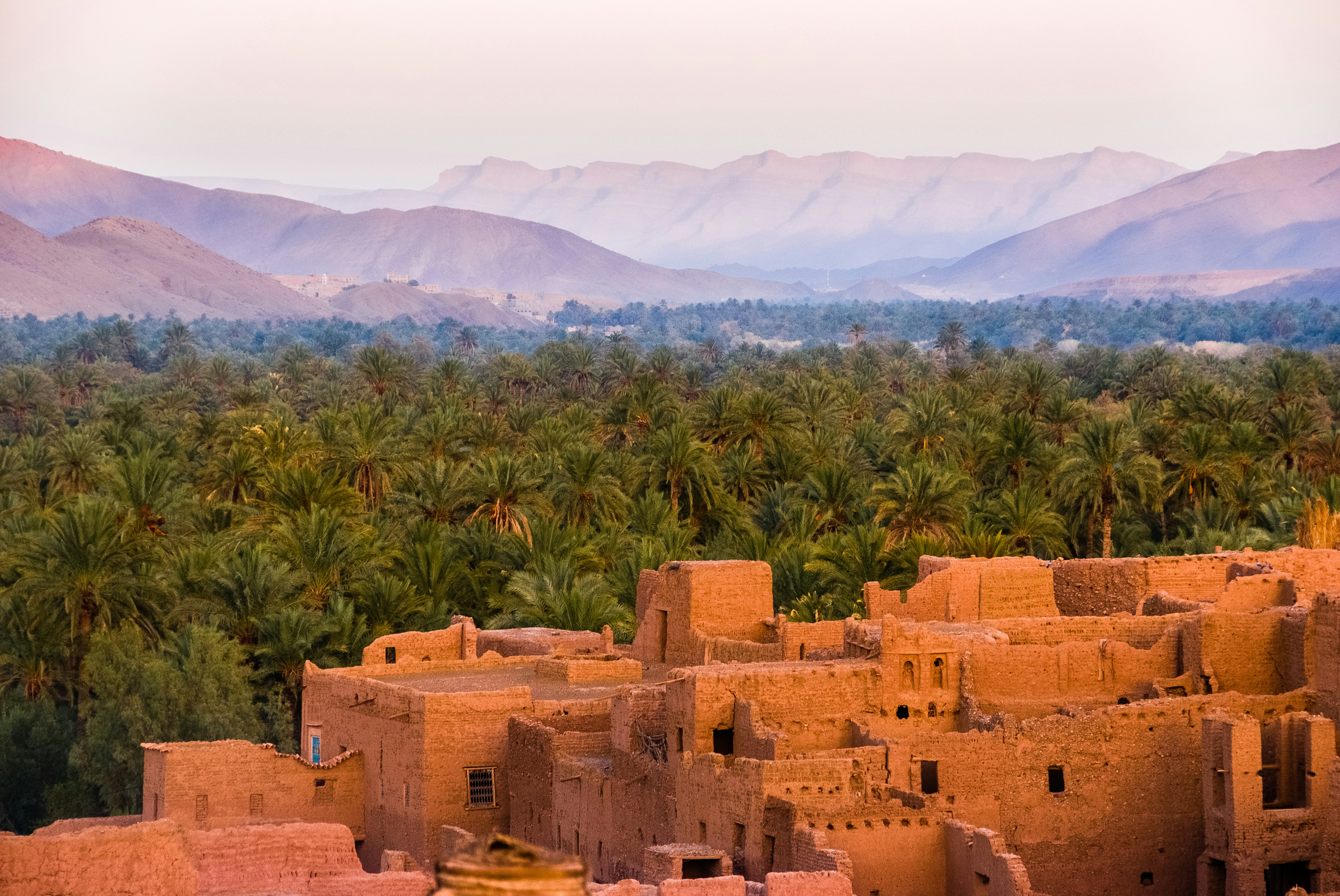 Kasbah and palm oasis, southern Morocco